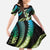 Hawaii Plumeria Family Matching Off The Shoulder Long Sleeve Dress and Hawaiian Shirt Chartreuse Cyan Polynesian Pattern