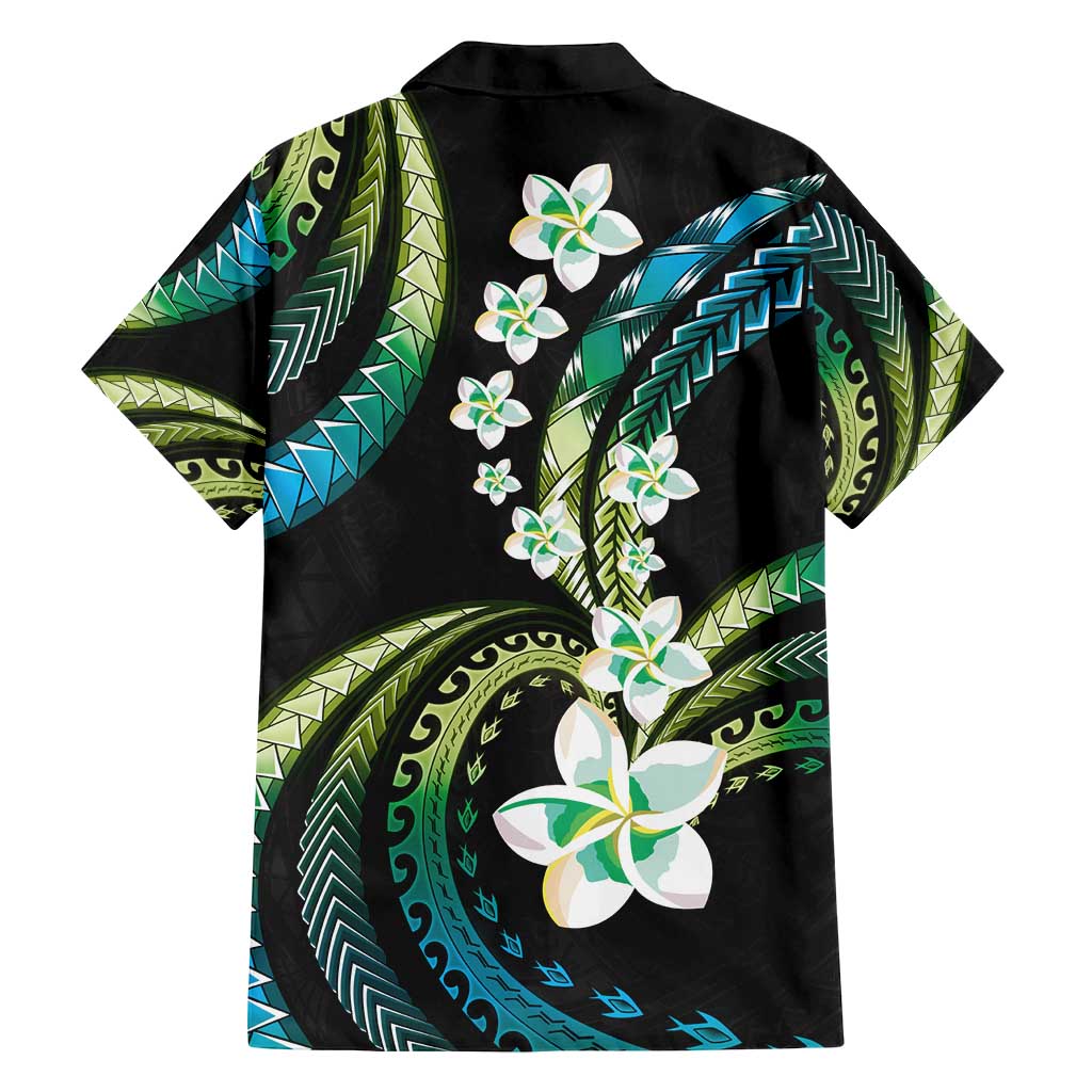 Hawaii Plumeria Family Matching Puletasi and Hawaiian Shirt Chartreuse Cyan Polynesian Pattern