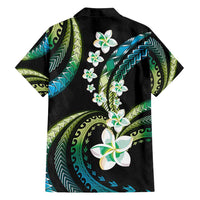 Hawaii Plumeria Family Matching Puletasi and Hawaiian Shirt Chartreuse Cyan Polynesian Pattern