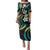 Hawaii Plumeria Family Matching Puletasi and Hawaiian Shirt Chartreuse Cyan Polynesian Pattern