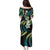 Hawaii Plumeria Family Matching Puletasi and Hawaiian Shirt Chartreuse Cyan Polynesian Pattern