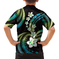 Hawaii Plumeria Family Matching Summer Maxi Dress and Hawaiian Shirt Chartreuse Cyan Polynesian Pattern