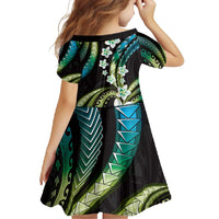 Hawaii Plumeria Family Matching Summer Maxi Dress and Hawaiian Shirt Chartreuse Cyan Polynesian Pattern