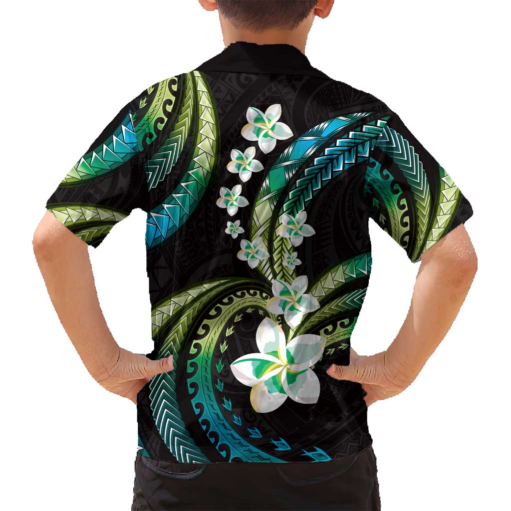 Hawaii Plumeria Family Matching Tank Maxi Dress and Hawaiian Shirt Chartreuse Cyan Polynesian Pattern