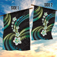 Hawaii Plumeria Garden Flag Chartreuse Cyan Polynesian Pattern