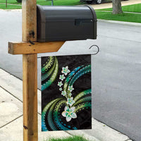 Hawaii Plumeria Garden Flag Chartreuse Cyan Polynesian Pattern