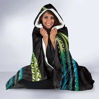 Hawaii Plumeria Hooded Blanket Chartreuse Cyan Polynesian Pattern LT01 - Polynesian Pride
