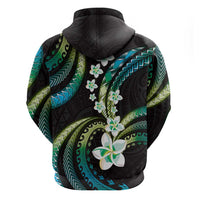 Hawaii Plumeria Hoodie Chartreuse Cyan Polynesian Pattern