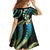 Hawaii Plumeria Kid Short Sleeve Dress Chartreuse Cyan Polynesian Pattern