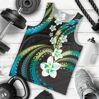 Hawaii Plumeria Men Tank Top Chartreuse Cyan Polynesian Pattern