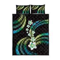Hawaii Plumeria Quilt Bed Set Chartreuse Cyan Polynesian Pattern