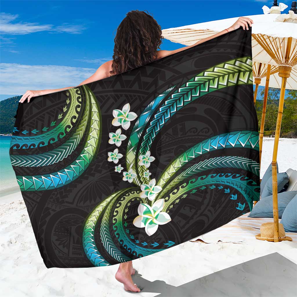 Hawaii Plumeria Sarong Chartreuse Cyan Polynesian Pattern
