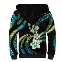 Hawaii Plumeria Sherpa Hoodie Chartreuse Cyan Polynesian Pattern