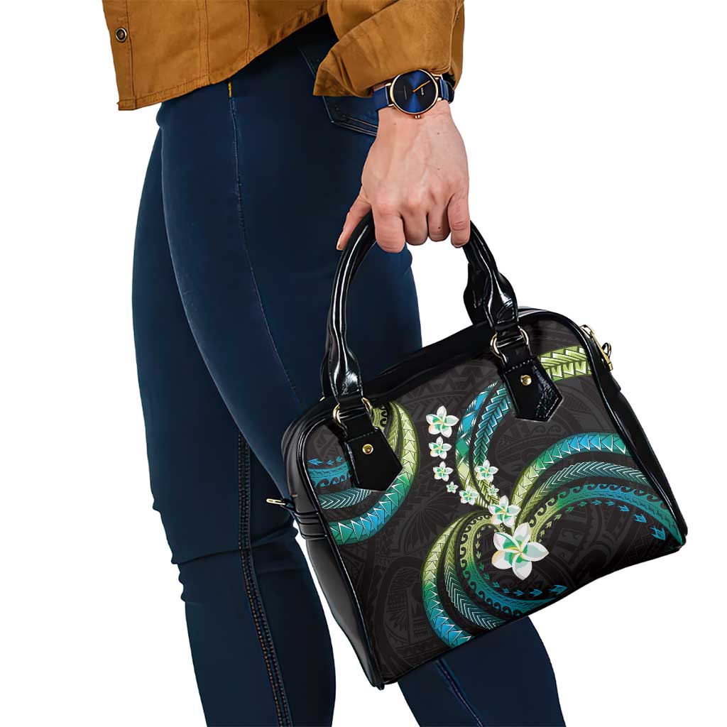 Hawaii Plumeria Shoulder Handbag Chartreuse Cyan Polynesian Pattern LT01 - Polynesian Pride