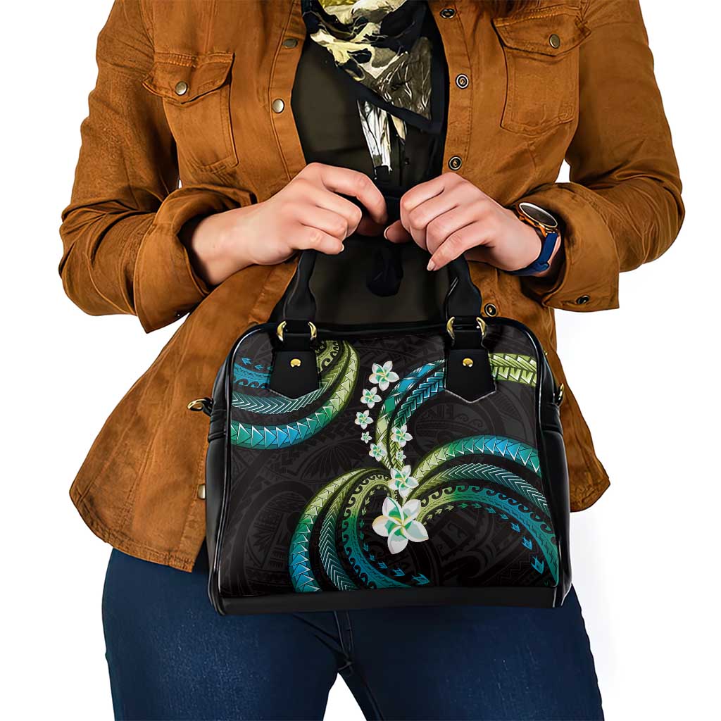 Hawaii Plumeria Shoulder Handbag Chartreuse Cyan Polynesian Pattern LT01 - Polynesian Pride