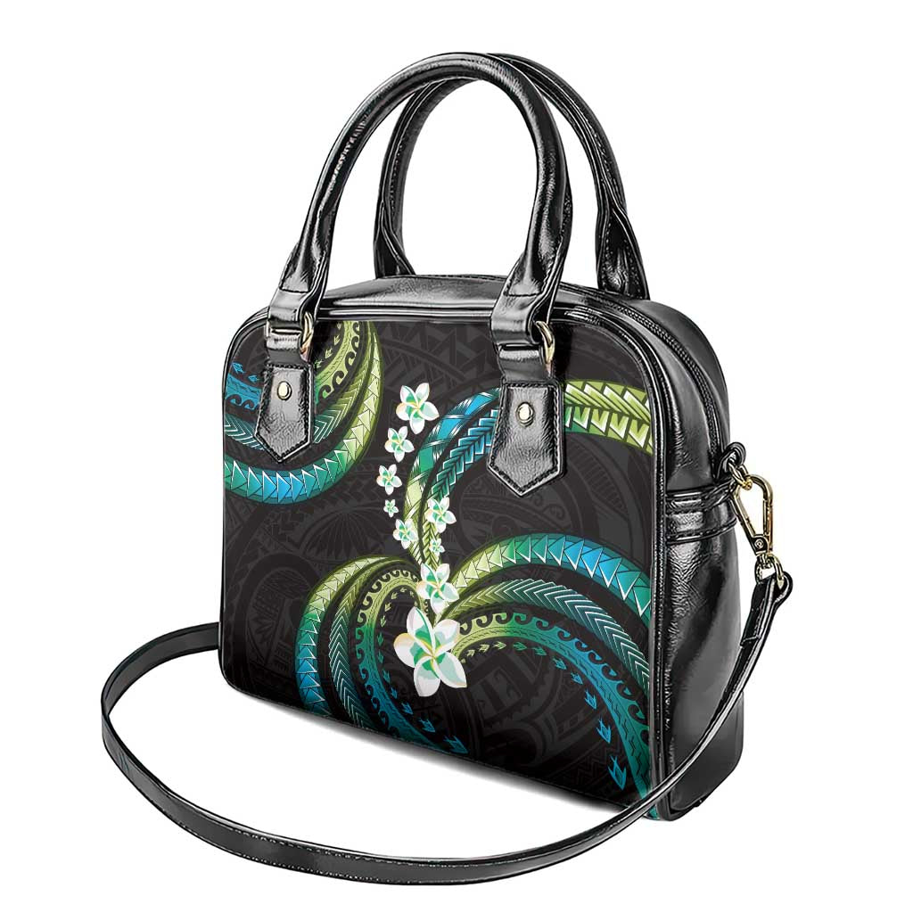 Hawaii Plumeria Shoulder Handbag Chartreuse Cyan Polynesian Pattern LT01 - Polynesian Pride