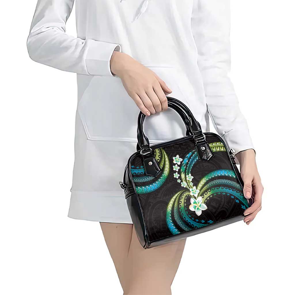 Hawaii Plumeria Shoulder Handbag Chartreuse Cyan Polynesian Pattern LT01 - Polynesian Pride