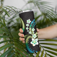Hawaii Plumeria Skinny Tumbler Chartreuse Cyan Polynesian Pattern