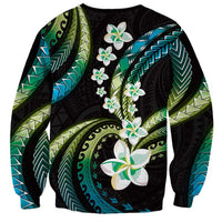 Hawaii Plumeria Sweatshirt Chartreuse Cyan Polynesian Pattern