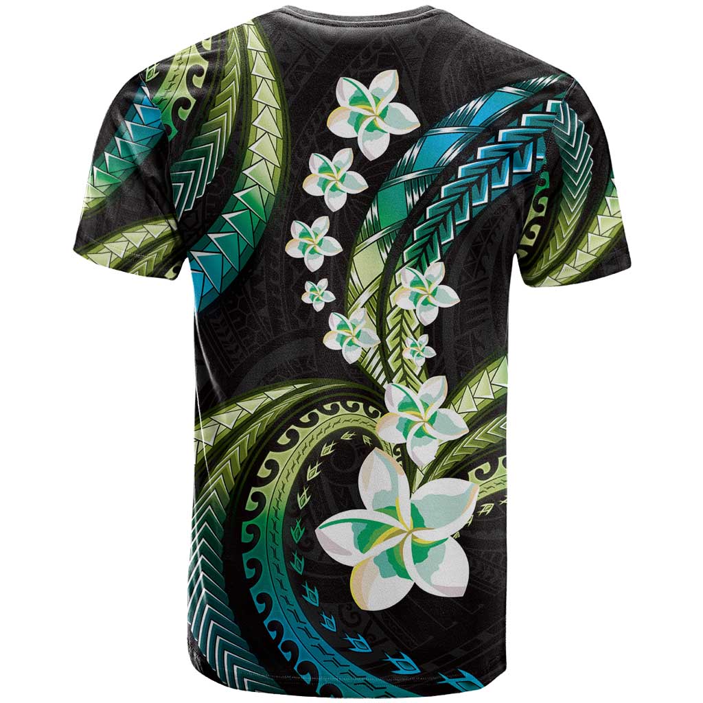 Hawaii Plumeria T Shirt Chartreuse Cyan Polynesian Pattern
