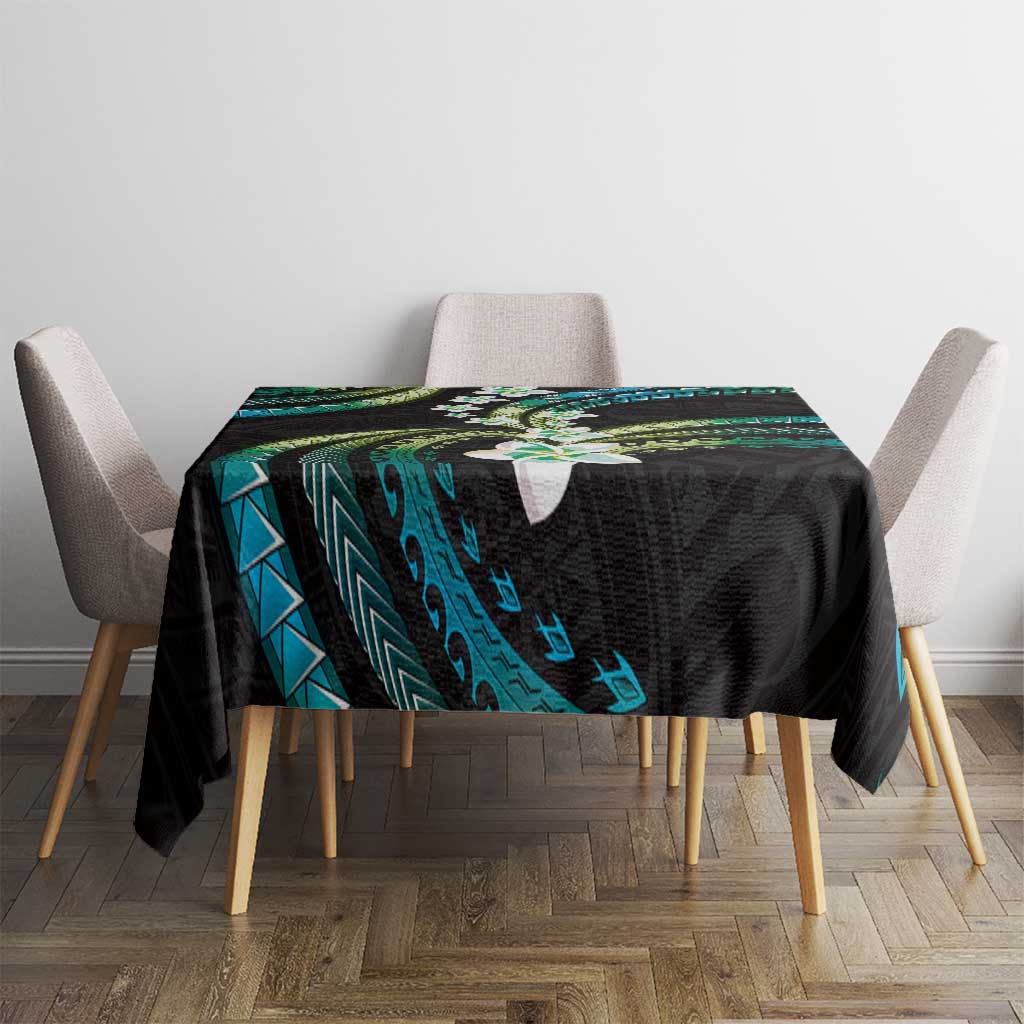Hawaii Plumeria Tablecloth Chartreuse Cyan Polynesian Pattern