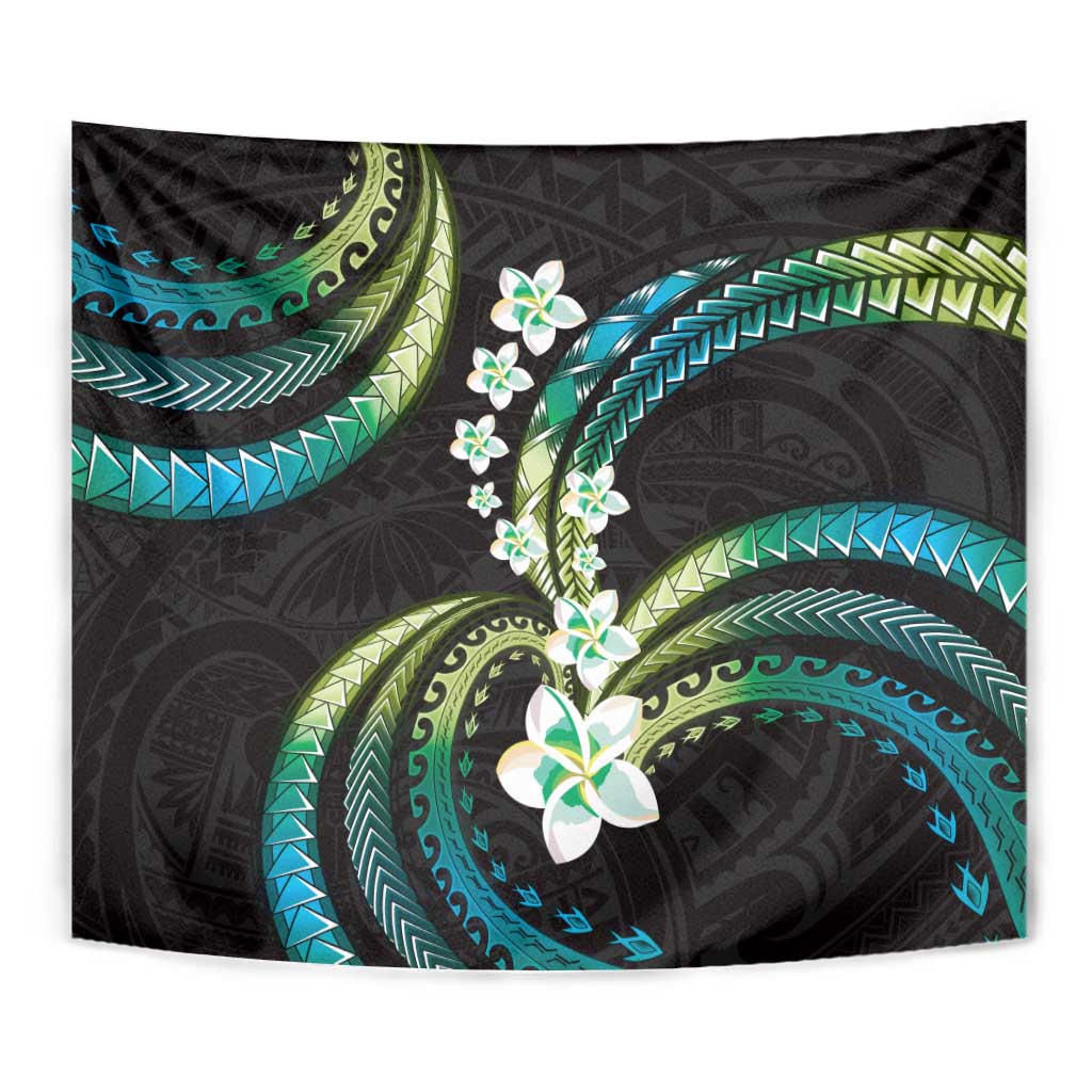 Hawaii Plumeria Tapestry Chartreuse Cyan Polynesian Pattern