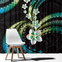 Hawaii Plumeria Window Curtain Chartreuse Cyan Polynesian Pattern