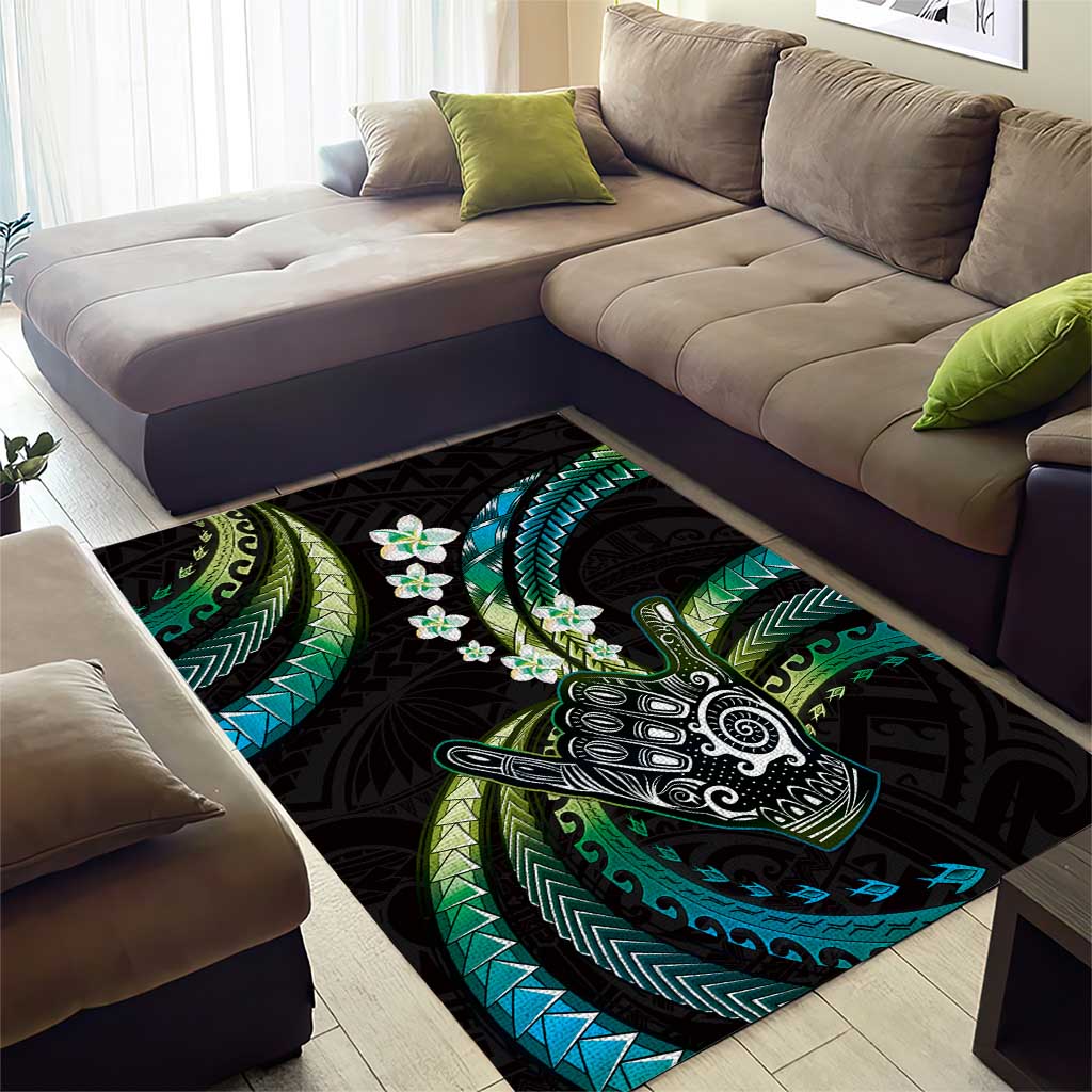 Hawaii Shaka Sign Area Rug Fantastic Frangipani Chartreuse Cyan