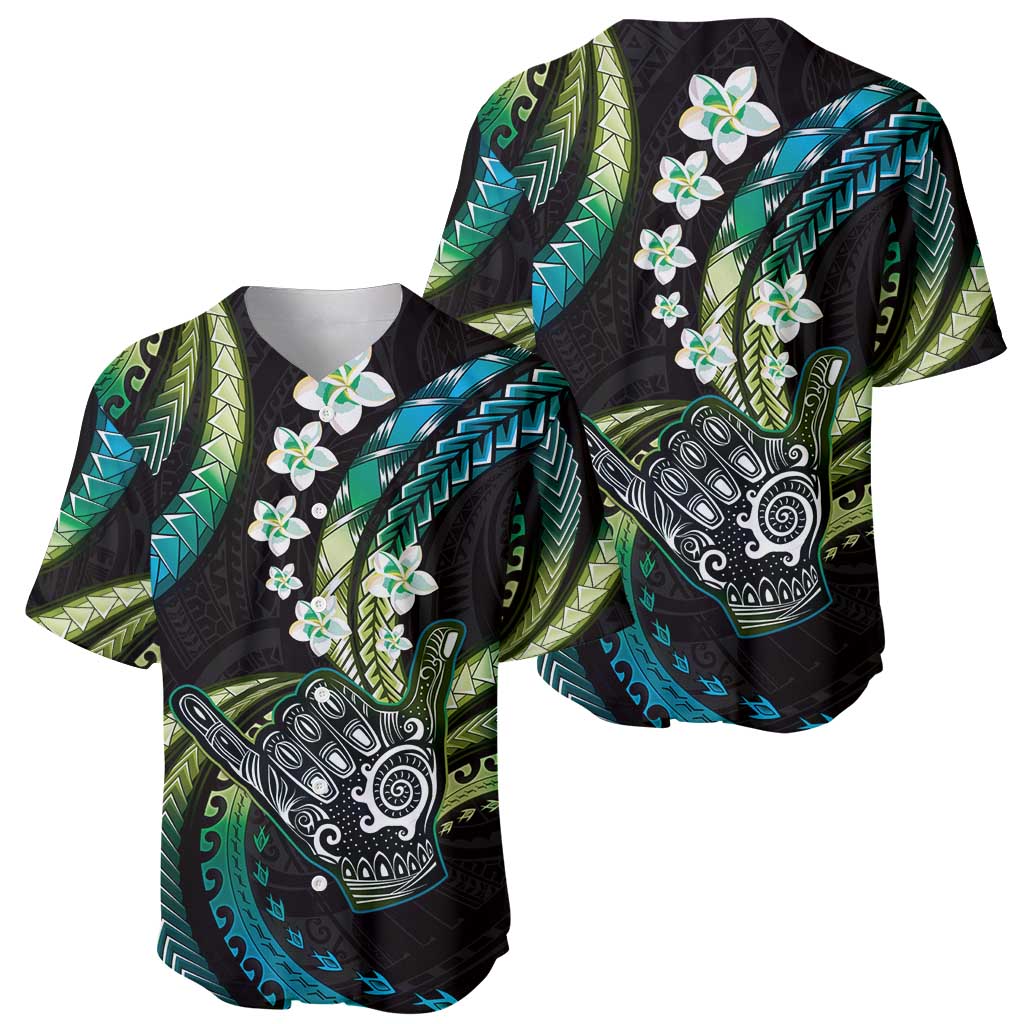 Hawaii Shaka Sign Baseball Jersey Fantastic Frangipani Chartreuse Cyan