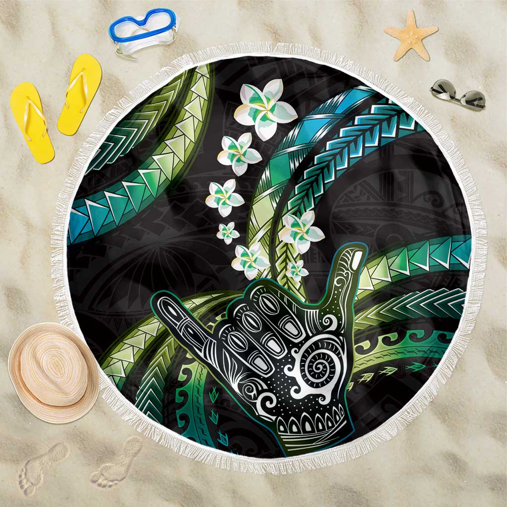 Hawaii Shaka Sign Beach Blanket Fantastic Frangipani Chartreuse Cyan