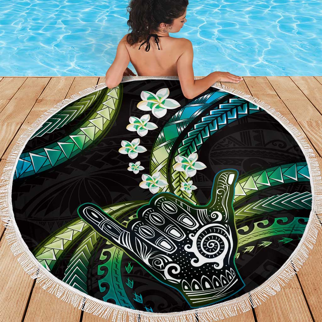 Hawaii Shaka Sign Beach Blanket Fantastic Frangipani Chartreuse Cyan