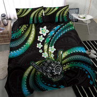 Hawaii Shaka Sign Bedding Set Fantastic Frangipani Chartreuse Cyan