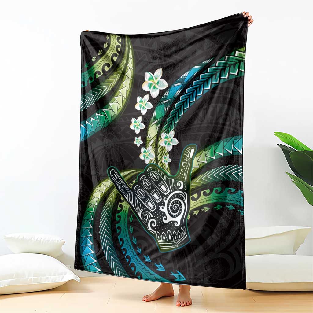 Hawaii Shaka Sign Blanket Fantastic Frangipani Chartreuse Cyan