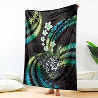 Hawaii Shaka Sign Blanket Fantastic Frangipani Chartreuse Cyan