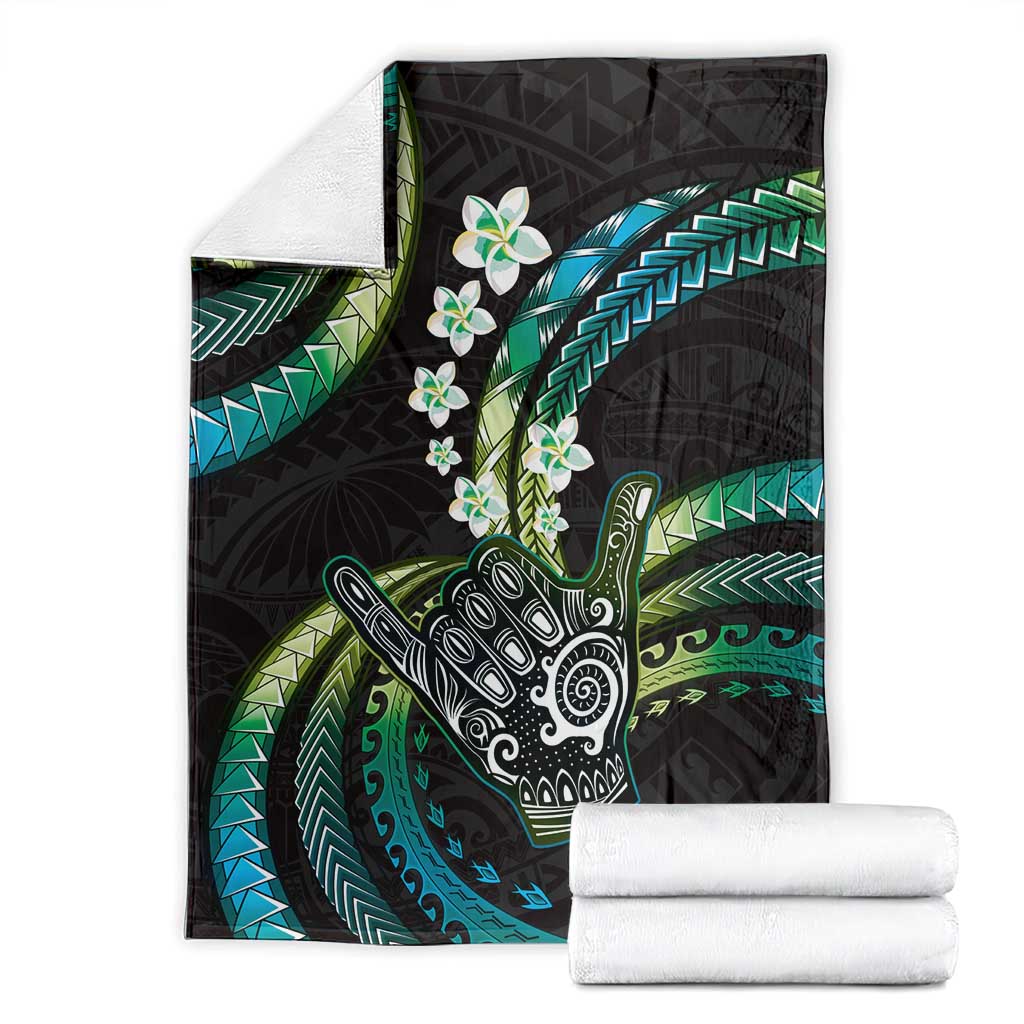 Hawaii Shaka Sign Blanket Fantastic Frangipani Chartreuse Cyan