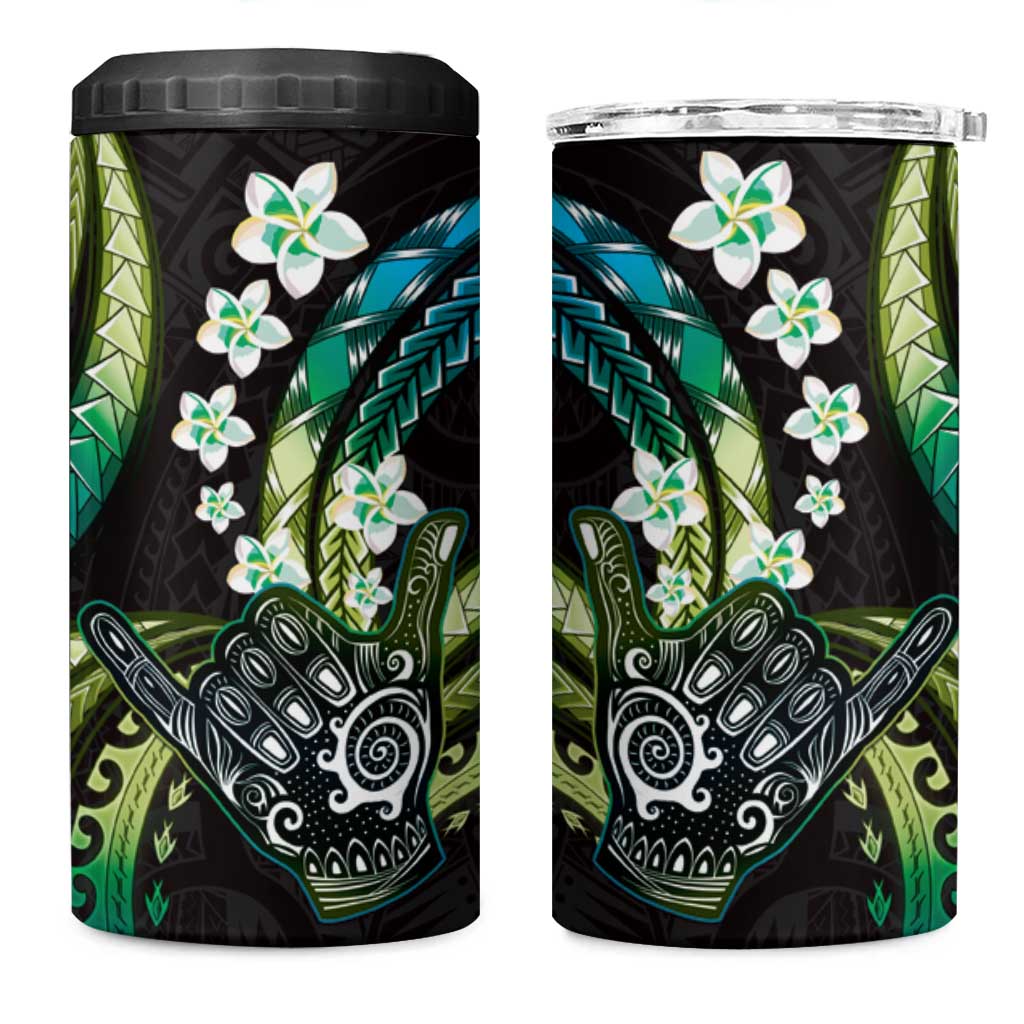 Hawaii Shaka Sign 4 in 1 Can Cooler Tumbler Fantastic Frangipani Chartreuse Cyan