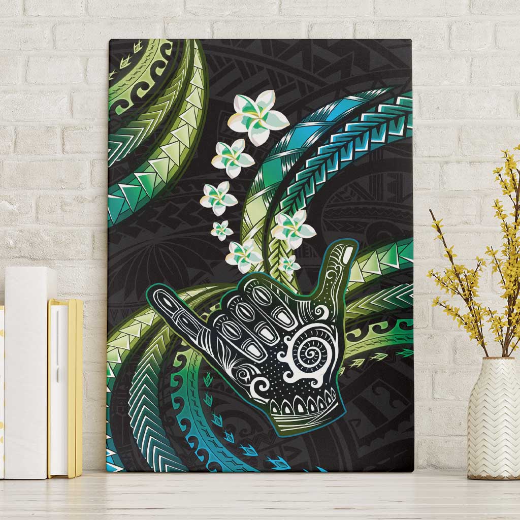 Hawaii Shaka Sign Canvas Wall Art Fantastic Frangipani Chartreuse Cyan