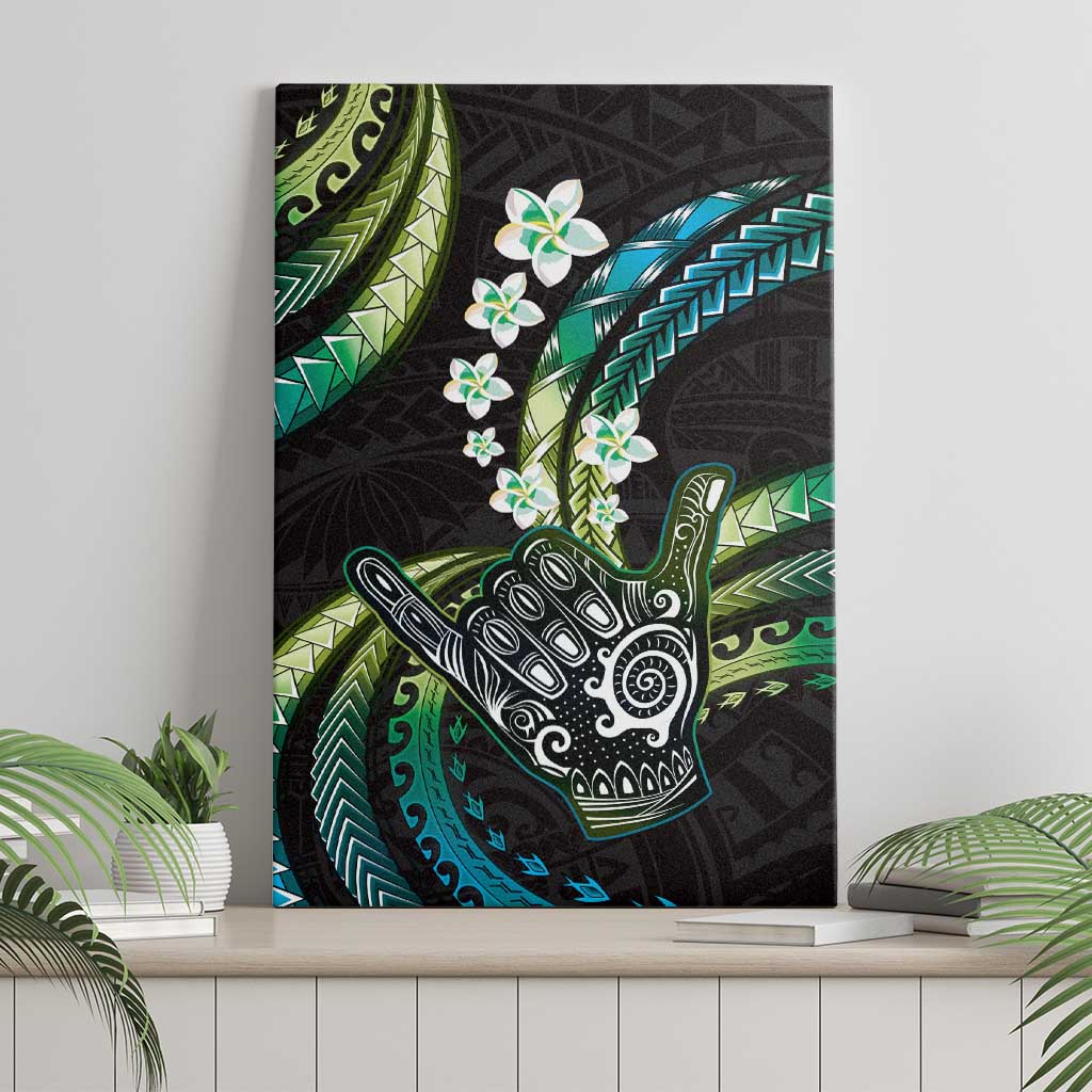 Hawaii Shaka Sign Canvas Wall Art Fantastic Frangipani Chartreuse Cyan