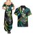 Hawaii Shaka Sign Couples Matching Summer Maxi Dress and Hawaiian Shirt Fantastic Frangipani Chartreuse Cyan