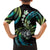 Hawaii Shaka Sign Family Matching Off The Shoulder Long Sleeve Dress and Hawaiian Shirt Fantastic Frangipani Chartreuse Cyan