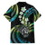 Hawaii Shaka Sign Family Matching Off The Shoulder Long Sleeve Dress and Hawaiian Shirt Fantastic Frangipani Chartreuse Cyan