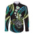Hawaii Shaka Sign Family Matching Off The Shoulder Long Sleeve Dress and Hawaiian Shirt Fantastic Frangipani Chartreuse Cyan
