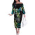 Hawaii Shaka Sign Family Matching Off The Shoulder Long Sleeve Dress and Hawaiian Shirt Fantastic Frangipani Chartreuse Cyan