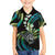 Hawaii Shaka Sign Family Matching Off The Shoulder Long Sleeve Dress and Hawaiian Shirt Fantastic Frangipani Chartreuse Cyan