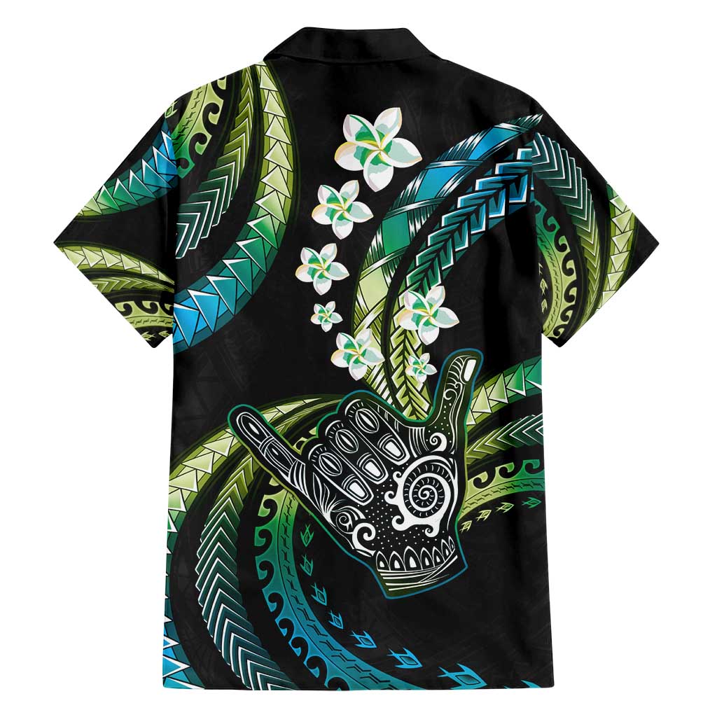 Hawaii Shaka Sign Family Matching Off Shoulder Maxi Dress and Hawaiian Shirt Fantastic Frangipani Chartreuse Cyan
