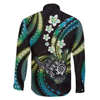 Hawaii Shaka Sign Family Matching Off Shoulder Maxi Dress and Hawaiian Shirt Fantastic Frangipani Chartreuse Cyan
