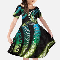 Hawaii Shaka Sign Family Matching Short Sleeve Bodycon Dress and Hawaiian Shirt Fantastic Frangipani Chartreuse Cyan