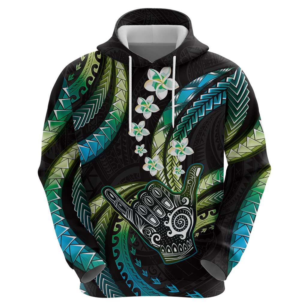 Hawaii Shaka Sign Hoodie Fantastic Frangipani Chartreuse Cyan