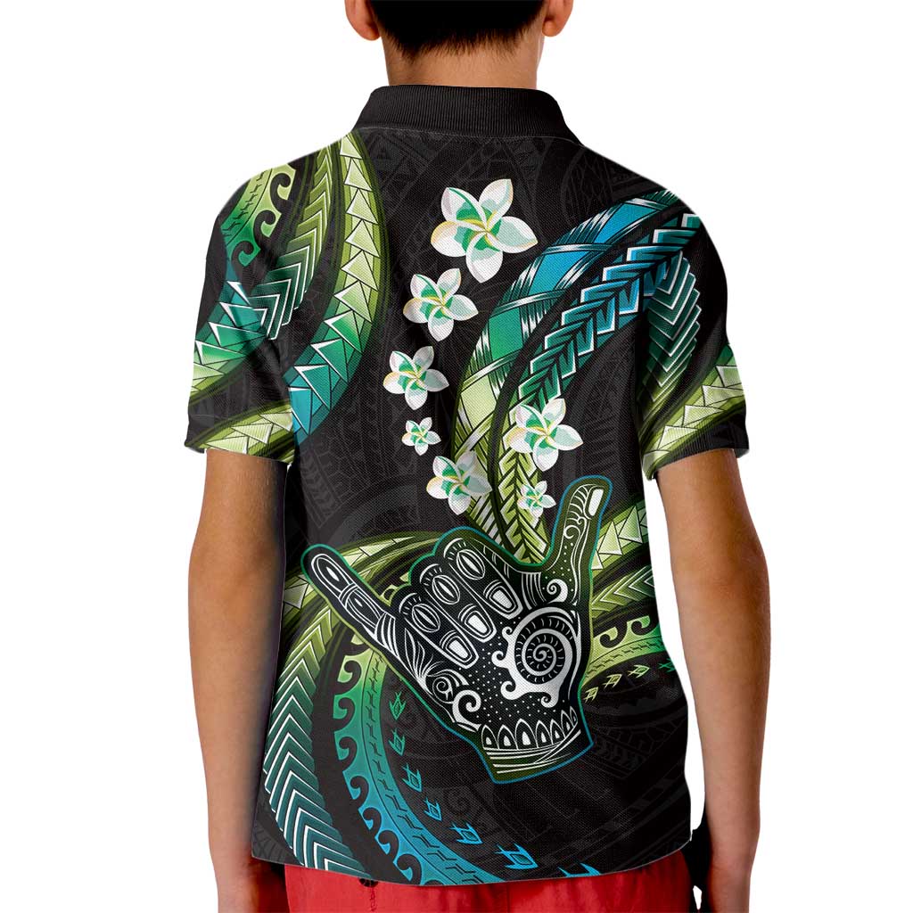 Hawaii Shaka Sign Kid Polo Shirt Fantastic Frangipani Chartreuse Cyan
