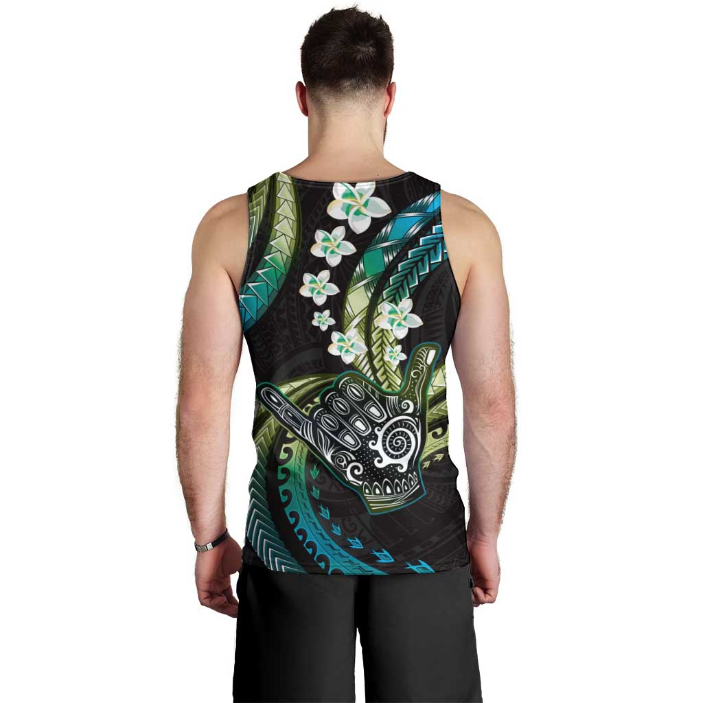 Hawaii Shaka Sign Men Tank Top Fantastic Frangipani Chartreuse Cyan